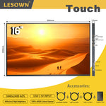 LESOWN Ultrawide Portable Monitor 16 inch USB C 2.5K UHD Touchscreen 2560x1600 ADS Second Screen Extender Display Monitor for Laptop PC