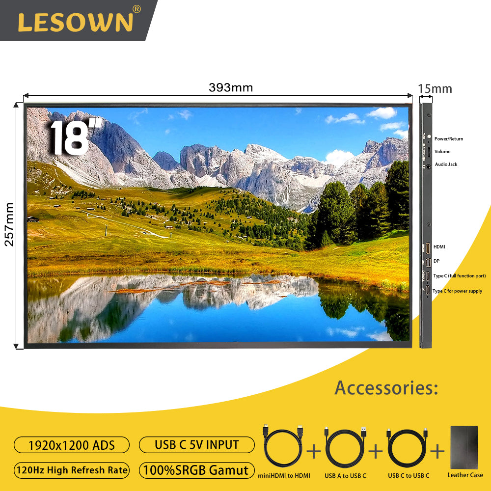 LESOWN P180GHR P180GHTR 18 inch 144Hz Portable USB C HDMI Monitor 2560 ...