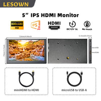 LESOWN P50C Small mini Monitor 5 inch 800x480 HDMI Portable Second Screen for Laptop PC