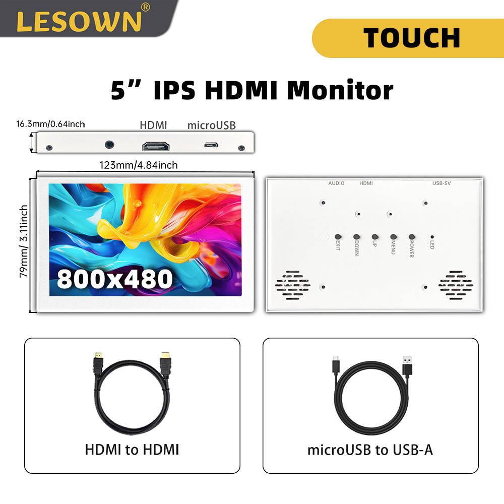 LESOWN P50CW-T mini USB Touch Display HDMI IPS Screen Compact 5 inch PC Laptop Sub White Monitor