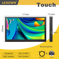 LESOWN P70D-T USB C 7 inch Monitor LCD Touch Display IPS 1024x600 Small Portable Monitor