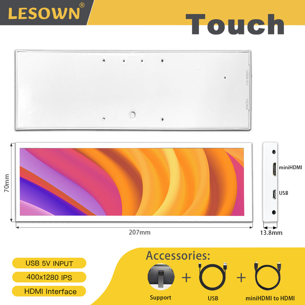 LESOWN P79W-T 7.9 inch Strip Display Small Widescreen 400x1280 IPS CPU GPU Temperature Monitoring Display