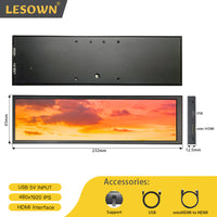 LESOWN P88-T 8.8 inch Long LCD Panel Display Touchscreen 1920x480 Wide Secondary Screen for Window PC