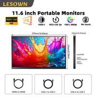 LESOWN P116GPS/P116GPT 11.6 inch Small Portable Monitor Touch FHD 1080P HDMI USB Type C Extend Portable Display