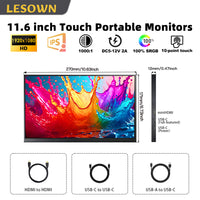 LESOWN P116GPS/P116GPT 11.6 inch Small Portable Monitor Touch FHD 1080P HDMI USB Type C Extend Portable Display