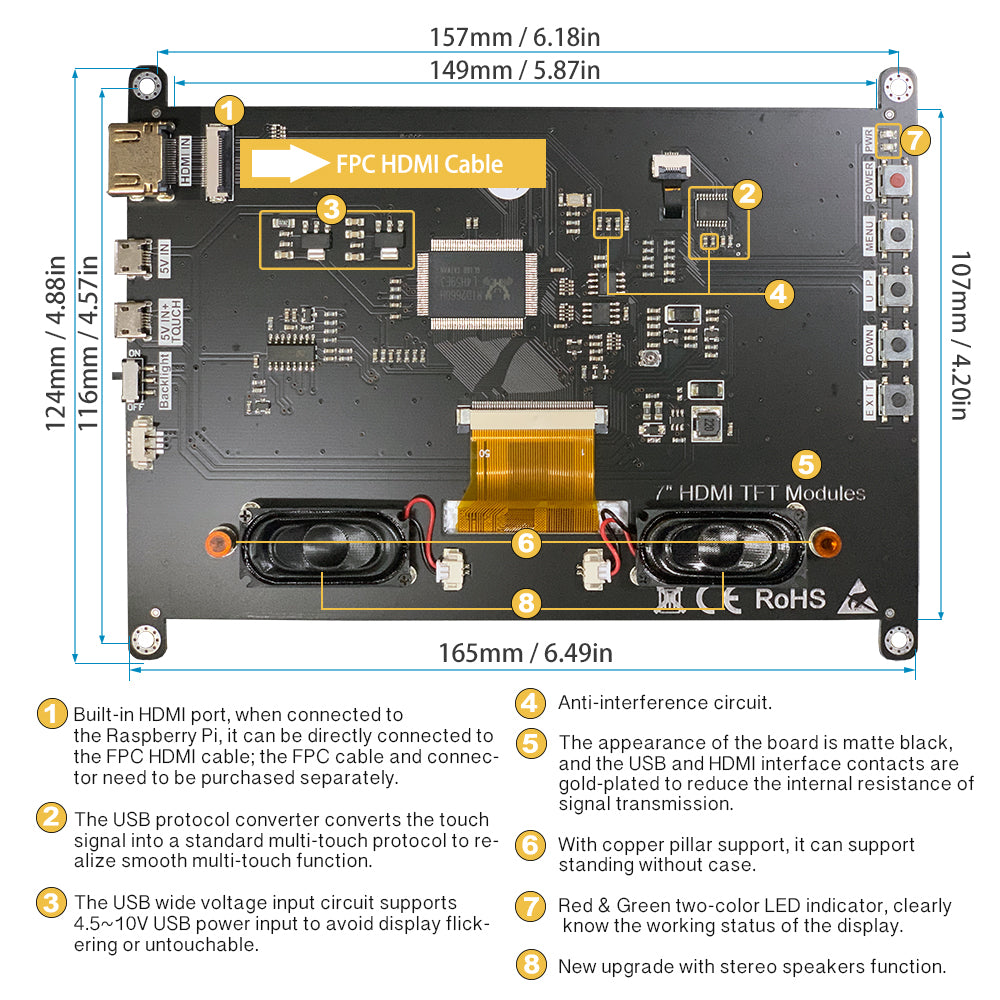 LESOWN R7-A Wide Small Screen 1024x600 IPS LCD Display HDMI Portable Monitor Touch Module with Case