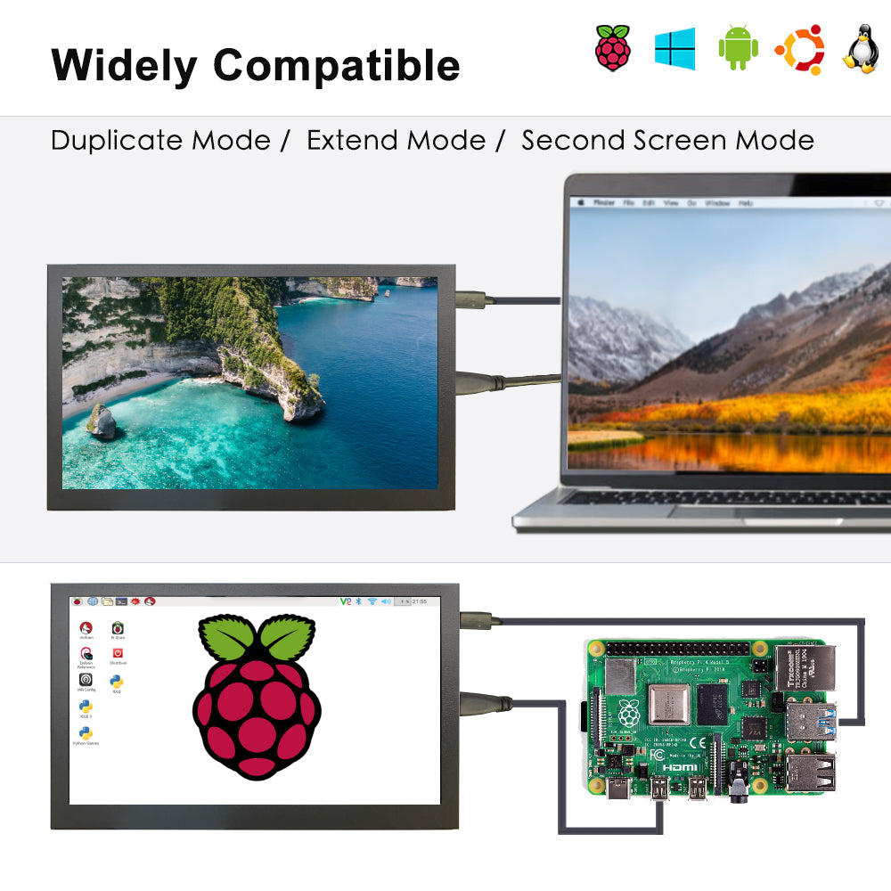 LESOWN P70C mini Wide Screen 7 inch IPS 1024x600 with Speakers Portable PC Monitor Extender